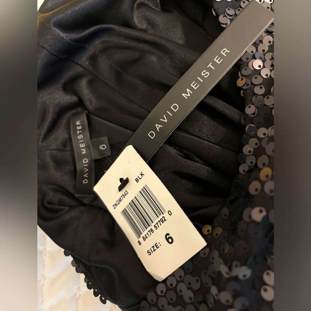 NWT David Meister dress 6 medium Sequin open back black dress cocktail LBD Vegas - Picture 7 of 16